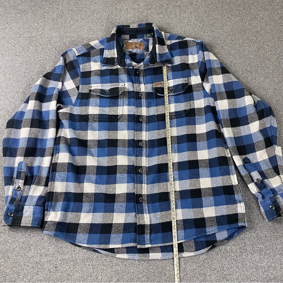 Orvis Flannel Shirt Jacket Shacket Heavyweight Blue Gray Long Sleeve Men’s Sz L - Picture 9 of 11